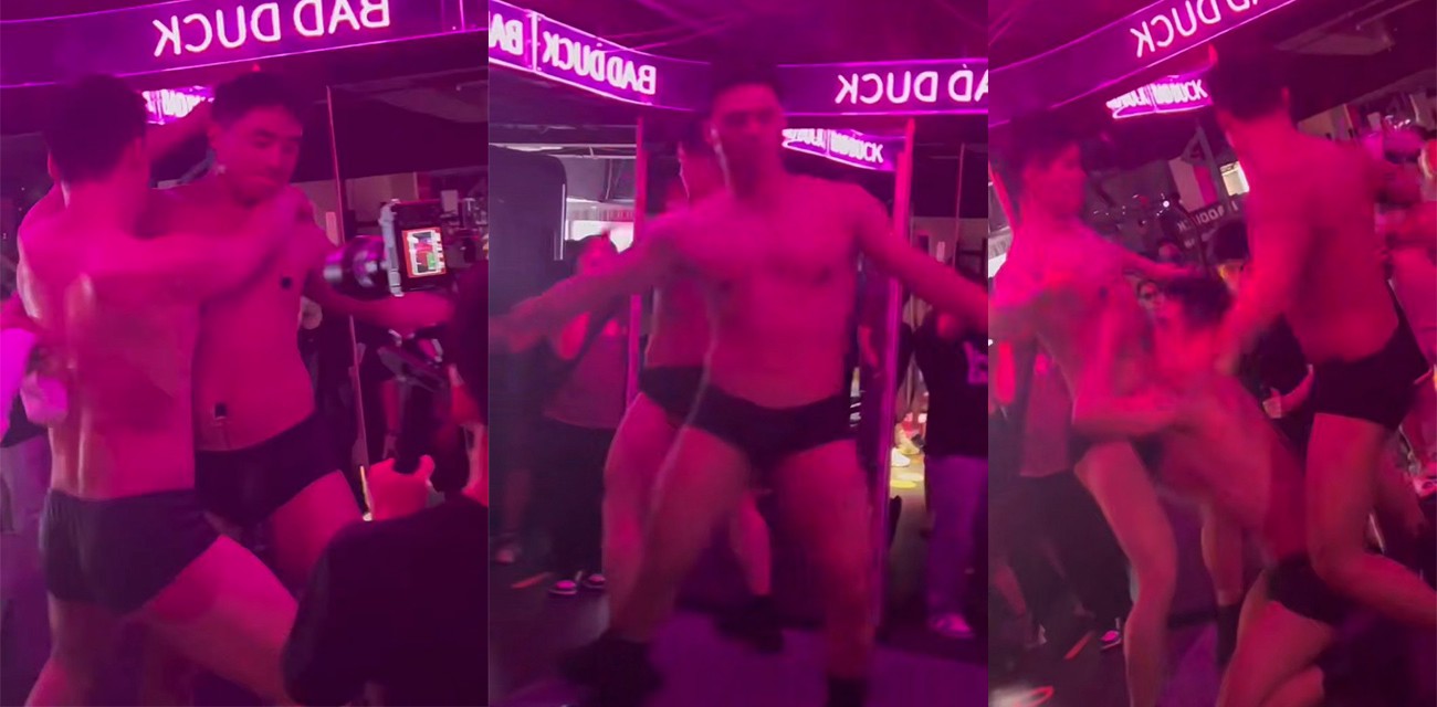 重庆男同健身房开业 昏暗灯光的大厅里 裸体GAY各领风骚 结实的肌肉贴身热舞！