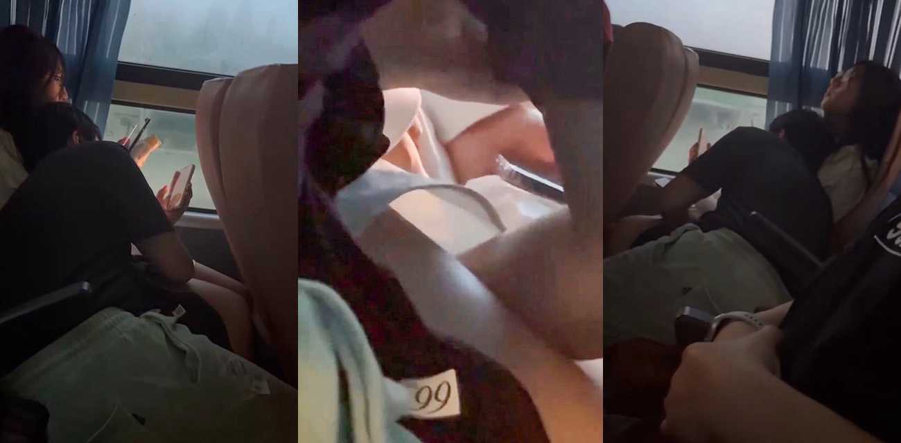 00后小情侣坐车抠逼 在客车上偶遇一对小情侣 男的急不可耐伸进裤裆扣穴 玩的真刺激啊