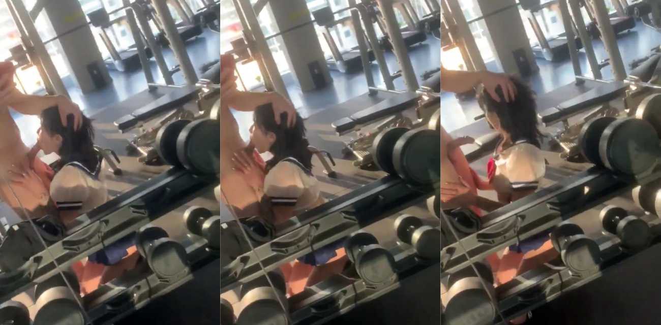 健身房里的淫荡事！魁梧健身教练跟娇小美女学员旁若无人口交做爱打炮